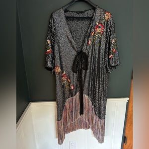 Zara Women Sequin Cover Up with Fringe and Embroidery